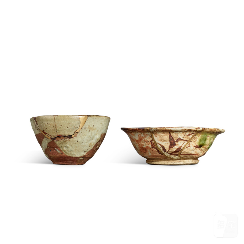 A Karatsu kawakujira tea bowl and a Seto painted yellow  tea bowl, Japan, Edo period, 17th century | 日本 江戶時期 十七世紀 唐津燒皮鯨茶盌及瀨戶燒茶盌 - 图3